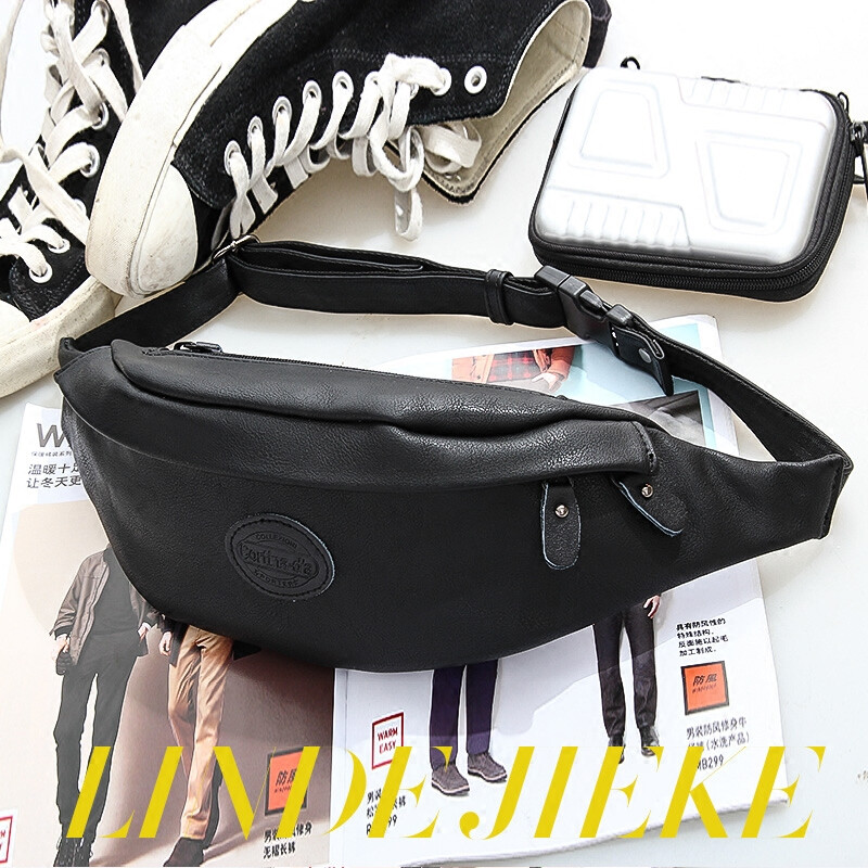 男士腰包戶外斜挎包胸前包黑質(zhì)胸包男運動包單肩包 黑色